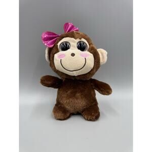 Spark Create Imagine Monkey Plush 7 Inch Brown with Pink Bow Stuffed Toy